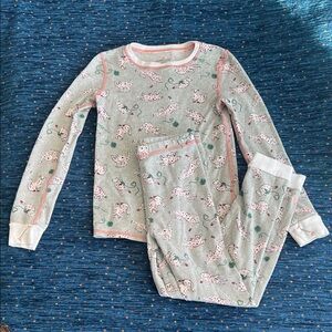 Cuddl Duds Kids thermal or pj set: top & bottoms w/ cat & ball of yarn print